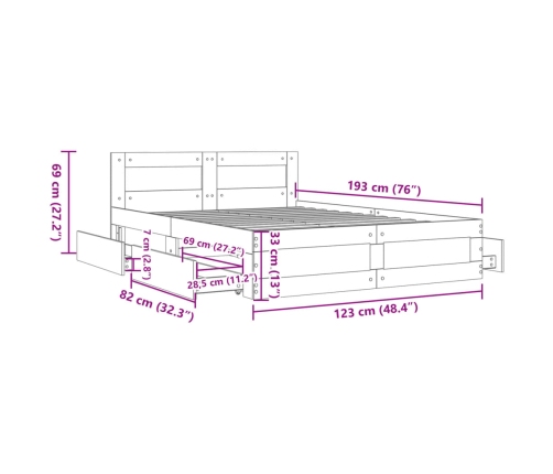 Cama con cabecero madera de ingeniería roble Sonoma 120x190 cm