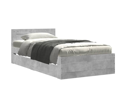 vidaXL Cama con cabecero madera de ingeniería gris hormigón 90x190 cm