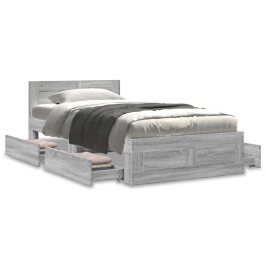 Cama con cabecero madera de ingeniería gris hormigón 90x190 cm