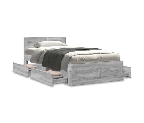 vidaXL Cama con cabecero madera de ingeniería gris hormigón 90x190 cm