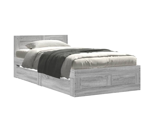 vidaXL Cama con cabecero madera de ingeniería gris Sonoma 90x190 cm