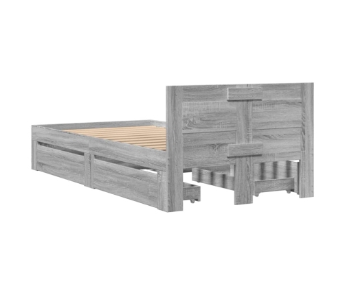 vidaXL Cama con cabecero madera de ingeniería gris Sonoma 90x190 cm