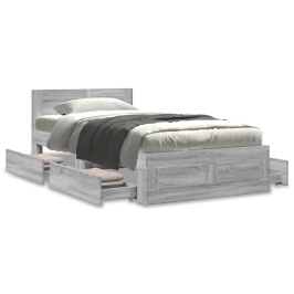 Cama con cabecero madera de ingeniería gris Sonoma 90x190 cm