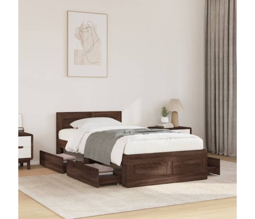 Cama con cabecero madera de ingeniería marrón roble 90x190 cm