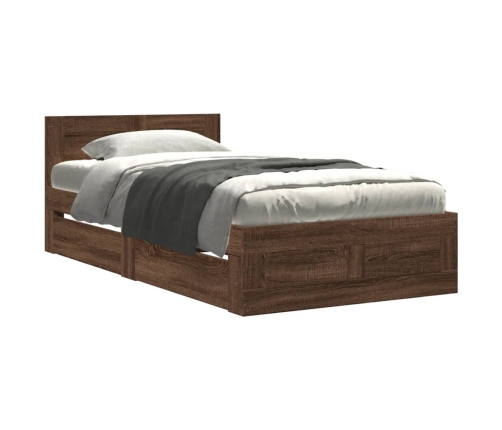 Cama con cabecero madera de ingeniería marrón roble 90x190 cm