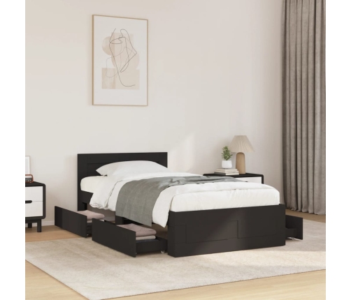 Estructura cama con cabecero madera ingeniería negra 75x190 cm