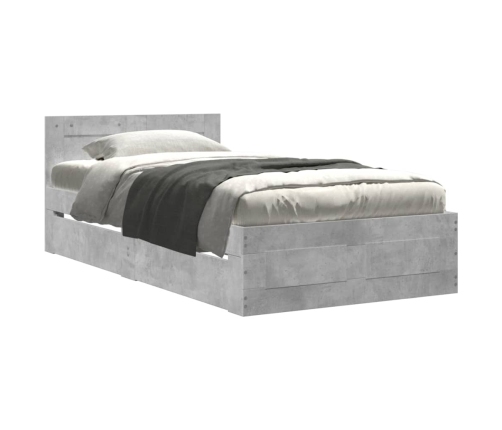 vidaXL Cama con cabecero madera de ingeniería gris hormigón 75x190 cm