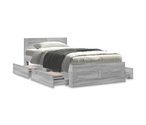 vidaXL Cama con cabecero madera de ingeniería gris hormigón 75x190 cm