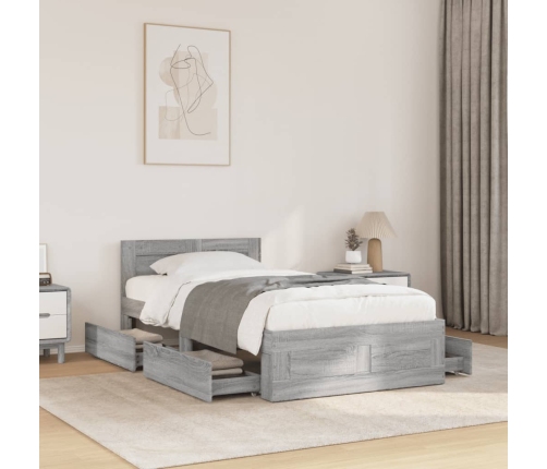 Cama con cabecero madera de ingeniería gris Sonoma 75x190 cm