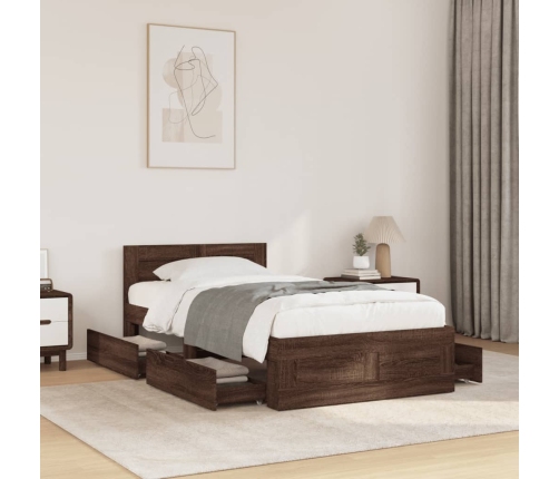 Cama con cabecero madera de ingeniería marrón roble 75x190 cm