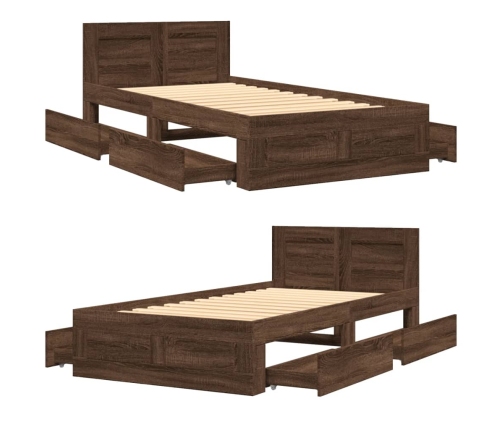 Cama con cabecero madera de ingeniería marrón roble 75x190 cm