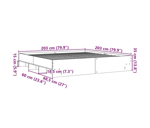 Estructura de cama madera de ingeniería gris hormigón 200x200cm