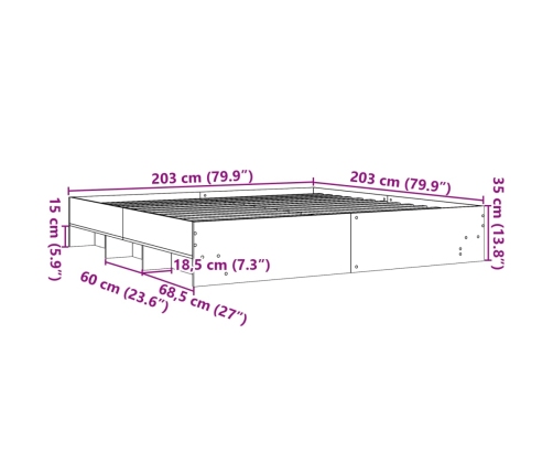 Estructura de cama sin colchón roble ahumado 200x200 cm