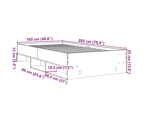 Estructura de cama madera de ingeniería negra 100x200 cm