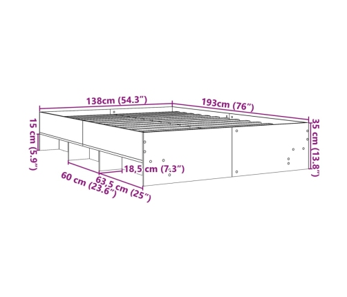 Estructura de cama madera de ingeniería roble Sonoma 135x190 cm