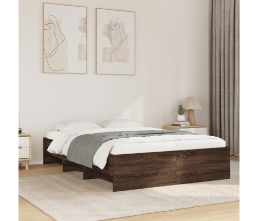 vidaXL Estructura de cama madera de ingeniería marrón roble 135x190 cm