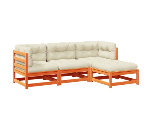 Set de sofás jardín 4 pzas con cojines madera pino marrón cera