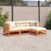 Set de sofás jardín 4 pzas con cojines madera pino marrón cera