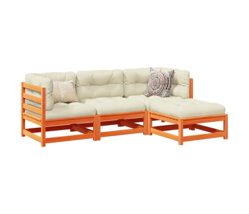 Set de sofás jardín 4 pzas con cojines madera pino marrón cera