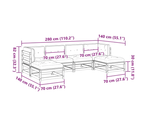Set de sofás jardín 6 pzas con cojines madera abeto Douglas