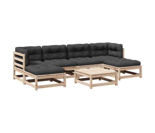 Set de sofás jardín 7 pzas con cojines madera maciza pino
