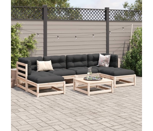 Set de sofás jardín 7 pzas con cojines madera maciza pino