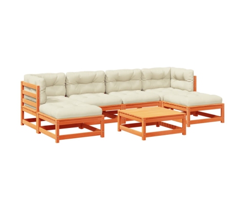 Set de sofás jardín 7 pzas con cojines madera pino marrón cera