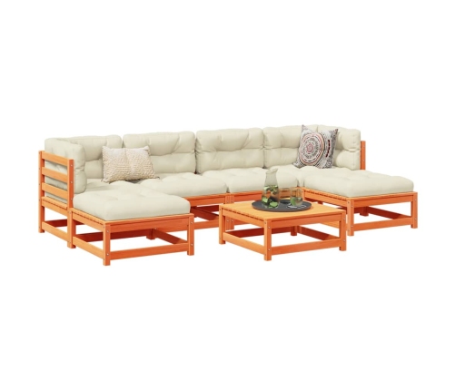 Set de sofás jardín 7 pzas con cojines madera pino marrón cera