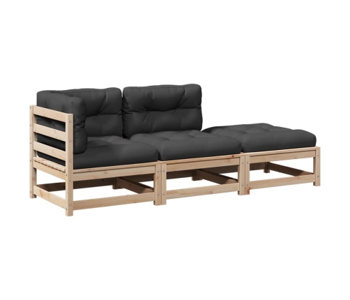 Set de sofás de jardín 3 pzas con cojines madera maciza de pino