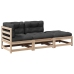 Set de sofás de jardín 3 pzas con cojines madera maciza de pino