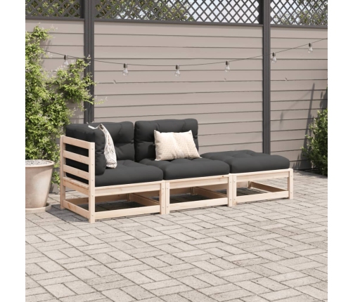 Set de sofás de jardín 3 pzas con cojines madera maciza de pino