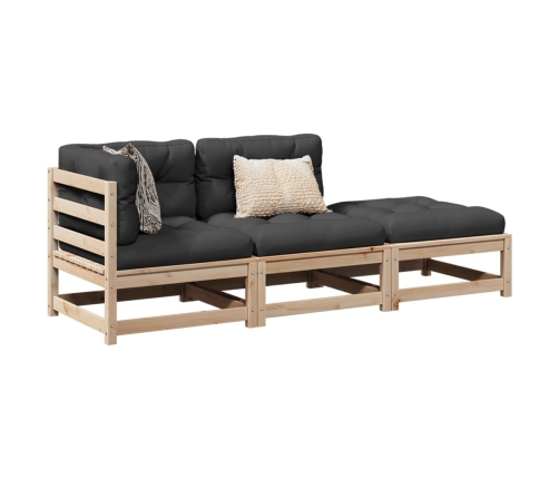Set de sofás de jardín 3 pzas con cojines madera maciza de pino