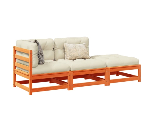 Set de sofás jardín 3 pzas con cojines madera pino marrón cera