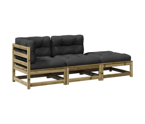 Set de sofás jardín 3 pzas con cojines madera pino impregnada