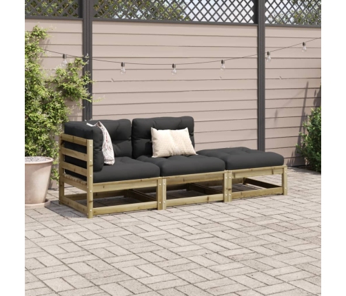 Set de sofás jardín 3 pzas con cojines madera pino impregnada