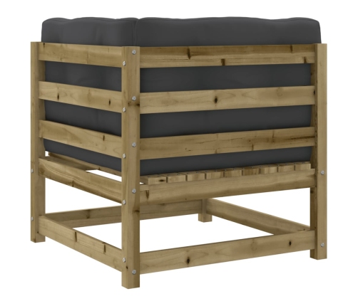Set de sofás jardín 3 pzas con cojines madera pino impregnada