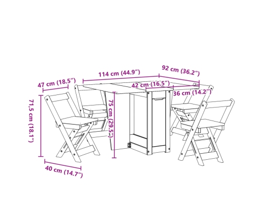 Set comedor plegable mariposa 5 pzas Corona madera pino marrón