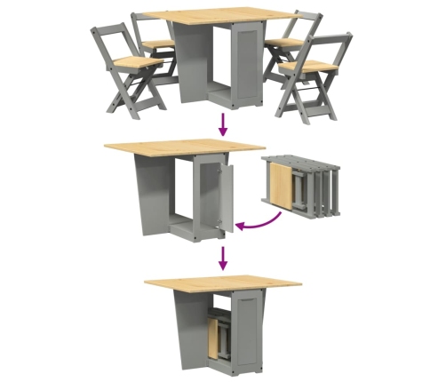 Set comedor plegable mariposa 5 pzas Corona madera pino gris