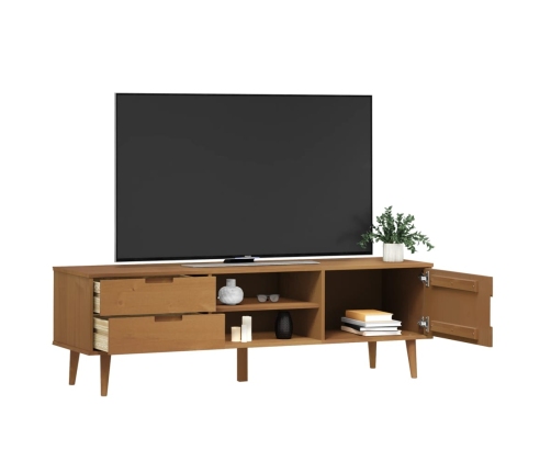 Mueble de TV MOLDE madera maciza de pino marrón 158x40x49 cm