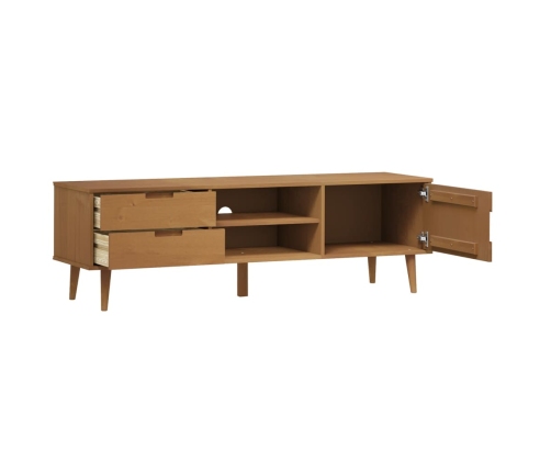 Mueble de TV MOLDE madera maciza de pino marrón 158x40x49 cm