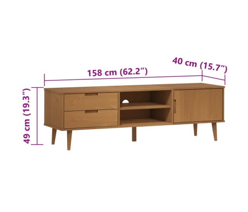 Mueble de TV MOLDE madera maciza de pino marrón 158x40x49 cm