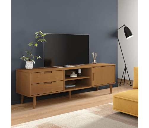 Mueble de TV MOLDE madera maciza de pino marrón 158x40x49 cm