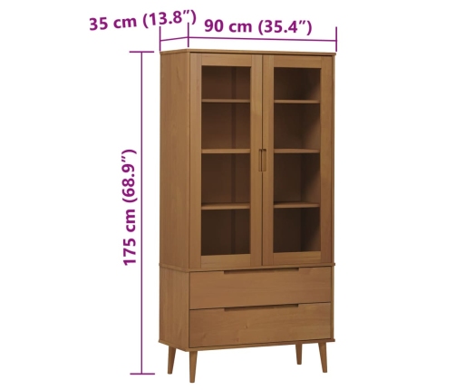 Mueble vitrina MOLDE madera maciza de pino marrón 90x35x175 cm