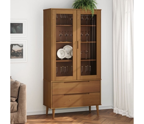 Mueble vitrina MOLDE madera maciza de pino marrón 90x35x175 cm