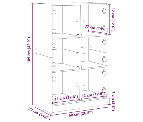 Aparador alto con puertas madera roble marrón 68x37x109 cm