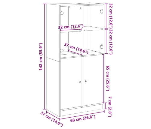 Aparador alto con puertas madera roble ahumado 68x37x142 cm