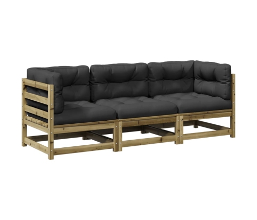 Set de sofás jardín 3 pzas con cojines madera pino impregnada