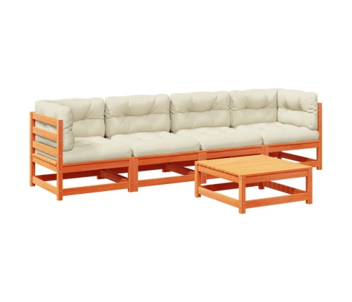 Set de sofás jardín 5 pzas con cojines madera pino marrón cera