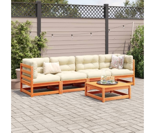 Set de sofás jardín 5 pzas con cojines madera pino marrón cera