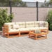Set de sofás jardín 5 pzas con cojines madera pino marrón cera